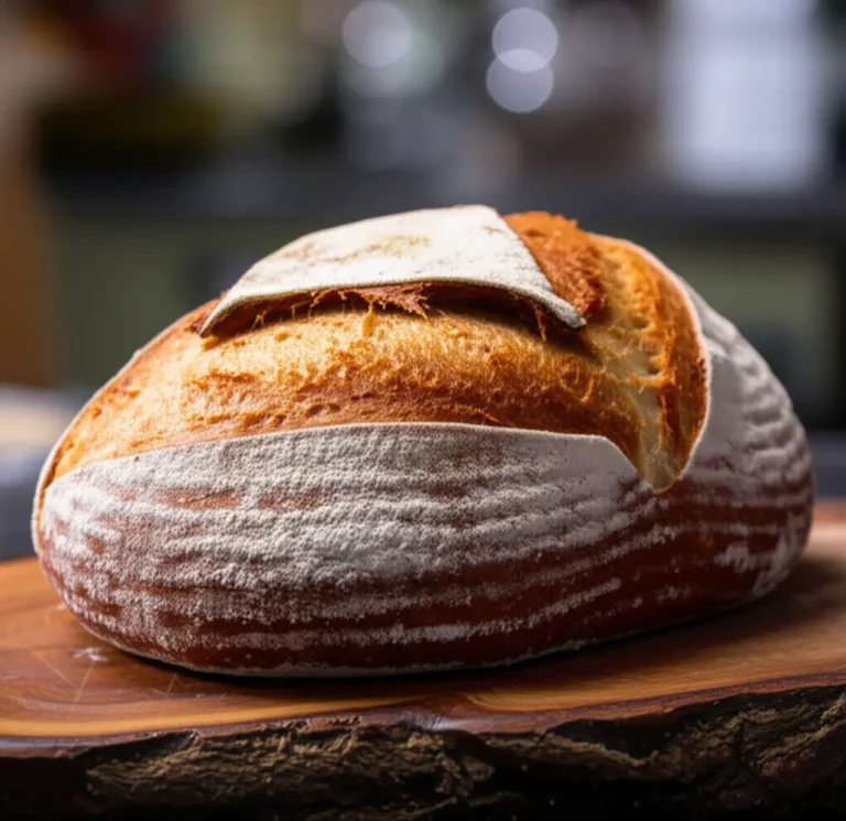 Pão caseiro fácil e dourado feito com apenas 3 ingredientes, naturalmente em uma tábua.